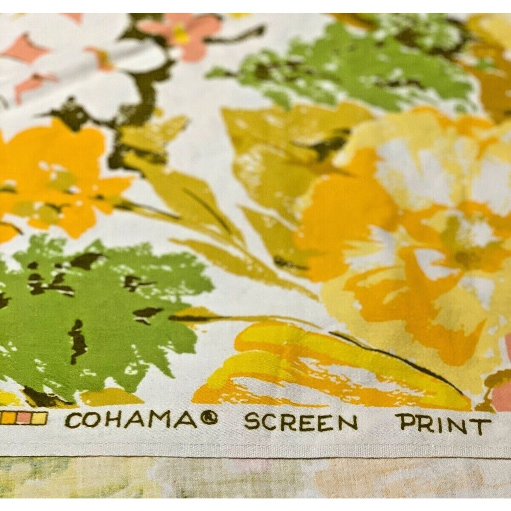 Vintage COHAMA Yellow Floral Fabric "Camellia" Pattern 48" x 34" Remnant